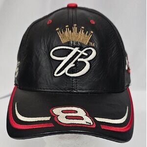 Dale Earnhardt Jr 8 Budweiser NASCAR Leather Hat Chase Authentics Black Red Cap